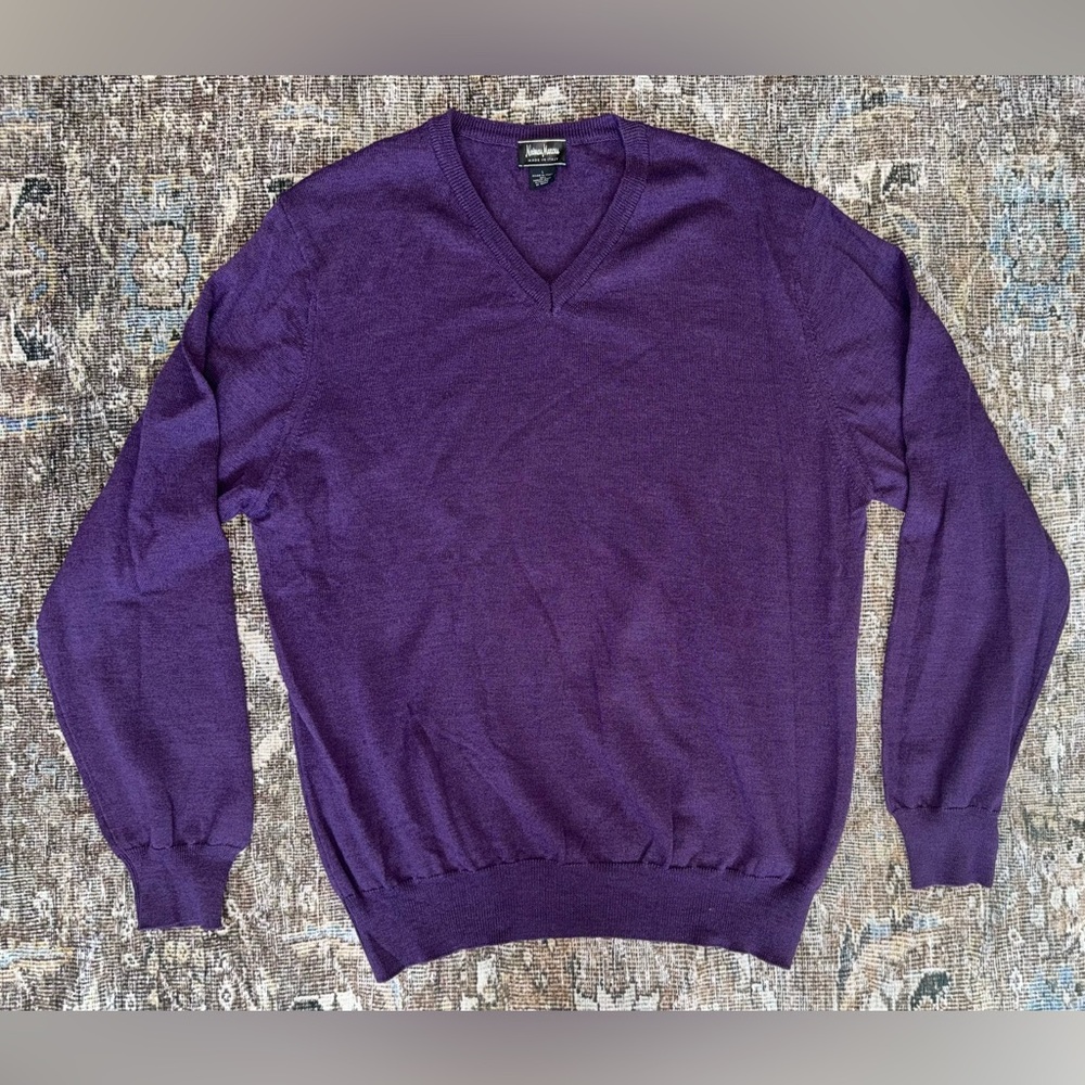 VINTAGE 90s Neiman Marcus Merino Wool Sweater Men Large Extra Fine Italy Purple‎